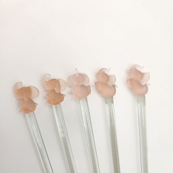 Vintage Pier One Pink Elephant Cocktail Swizzle Sticks Lot of 10 90s Blown Glass - Picture 2 of 9